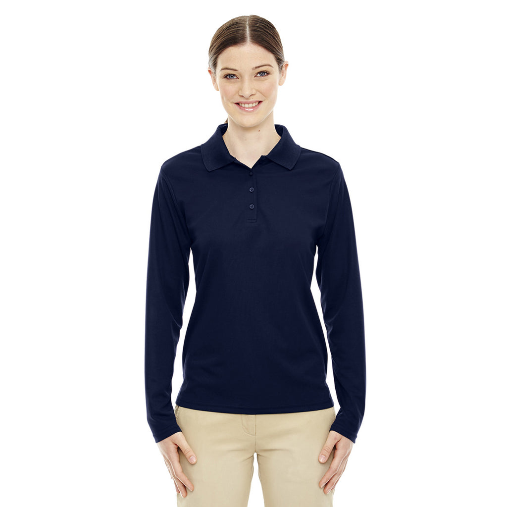 Core 365 Women's Classic Navy Pinnacle Performance Long-Sleeve Pique Polo