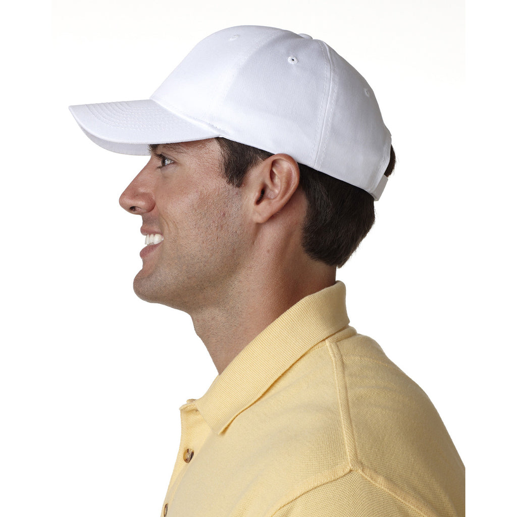 UltraClub Men's White Classic Cut Chino Cotton Twill Structured Cap