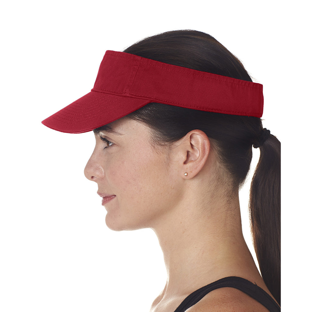 UltraClub Women's Red Classic Cut Chino Cotton Twill Visor