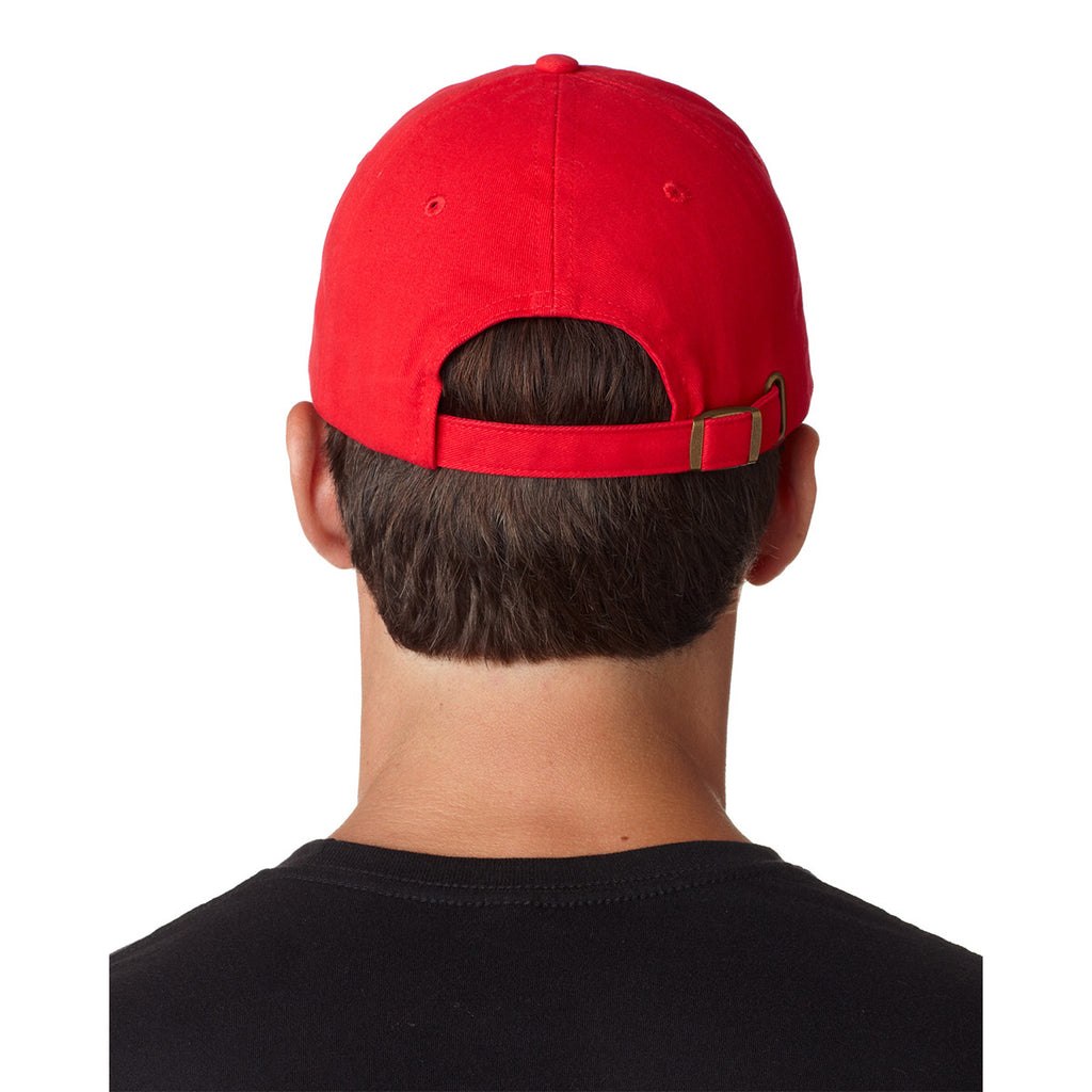 UltraClub Men's Red Classic Cut Brushed Cotton Twill Unstructured Cap