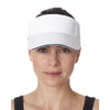 UltraClub Women's White/Navy Classic Cut Brushed Cotton Twill Sandwich Visor