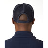 UltraClub Men's White/Navy Classic Cut Brushed Cotton Twill Unstructured Trucker Cap