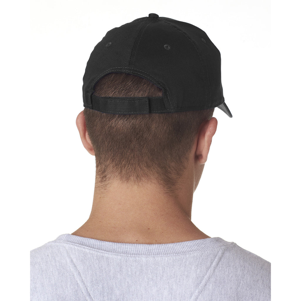 UltraClub Men's Black Classic Cut Cotton Twill 6-Panel Cap