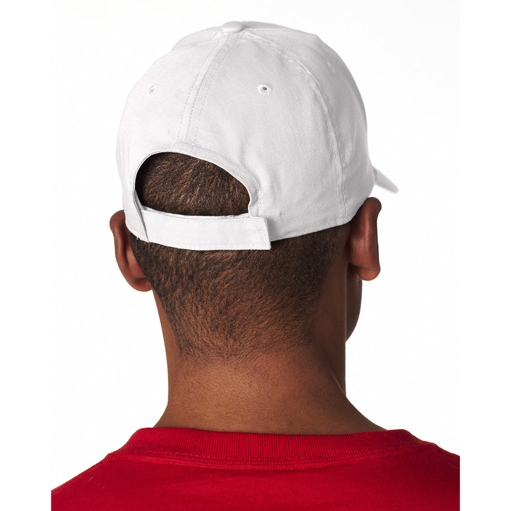 UltraClub Men's White Classic Cut Cotton Twill 6-Panel Cap