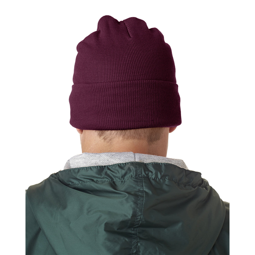 UltraClub Unisex Burgundy Knit Beanie with Cuff