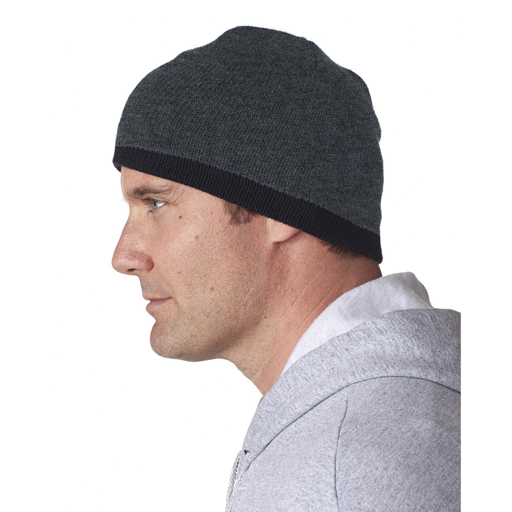 UltraClub Men's Heather Grey/Black Two-Tone Knit Beanie