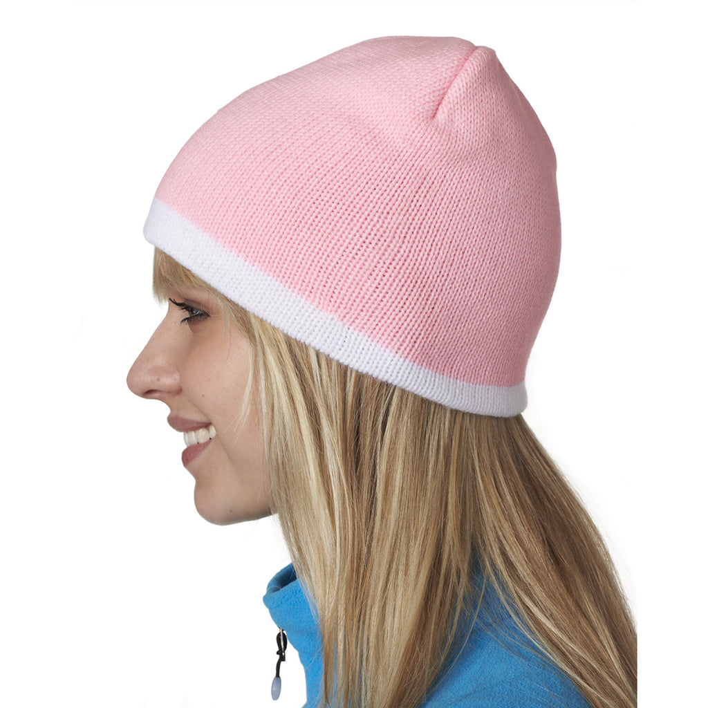 UltraClub Men's Pink/White Two-Tone Knit Beanie