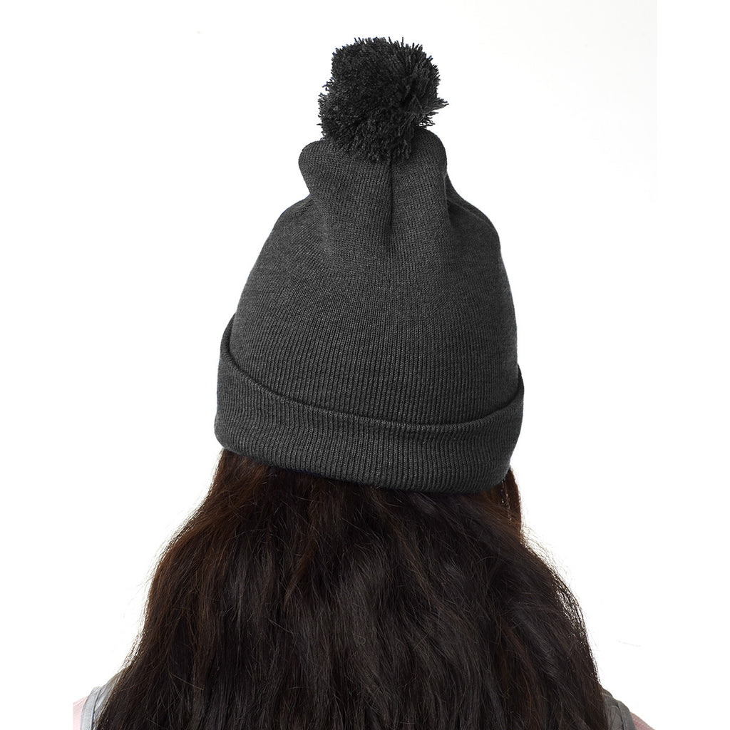 UltraClub Women's Grey Knit Pom-Pom Beanie with Cuff