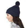 UltraClub Women's Navy Knit Pom-Pom Beanie with Cuff