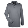 UltraClub Men's Charcoal Cool & Dry Long-Sleeve Mesh Pique Polo