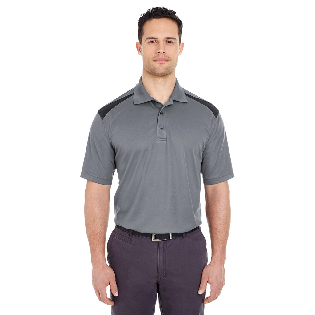 UltraClub Men's Charcoal/Black Cool & Dry Two-Tone Mesh Pique Polo