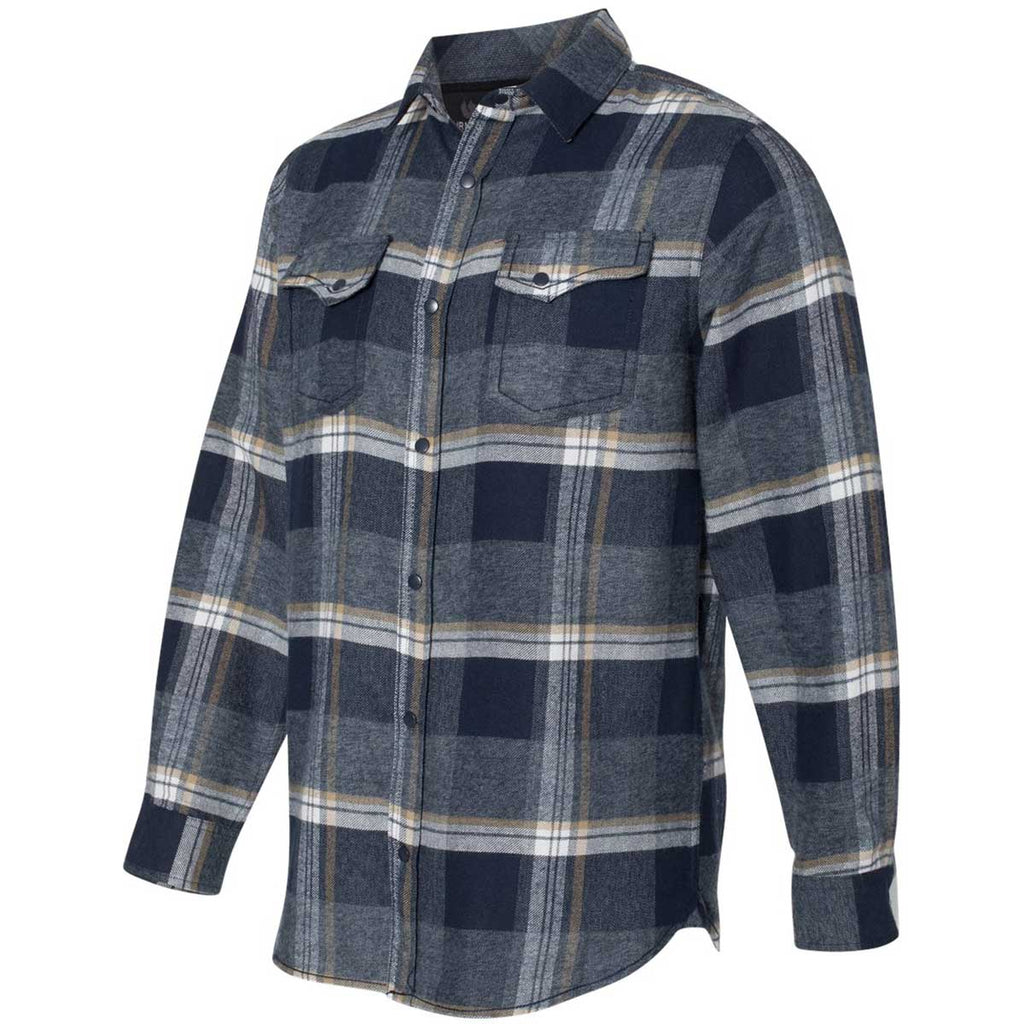 Burnside Men's Indigo Snap Front Long Sleeve Plaid Flannel Shirt