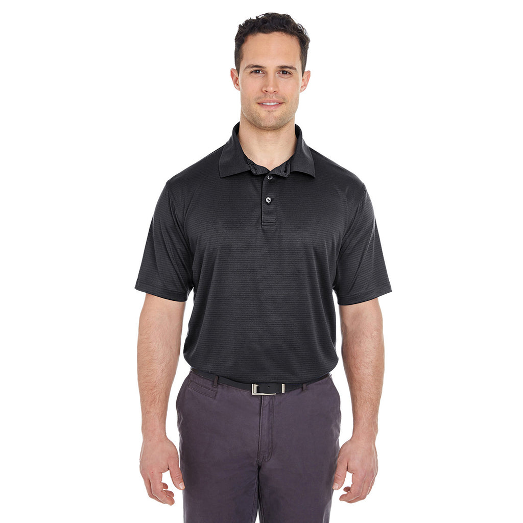 UltraClub Men's Black Cool & Dry Jacquard Stripe Polo