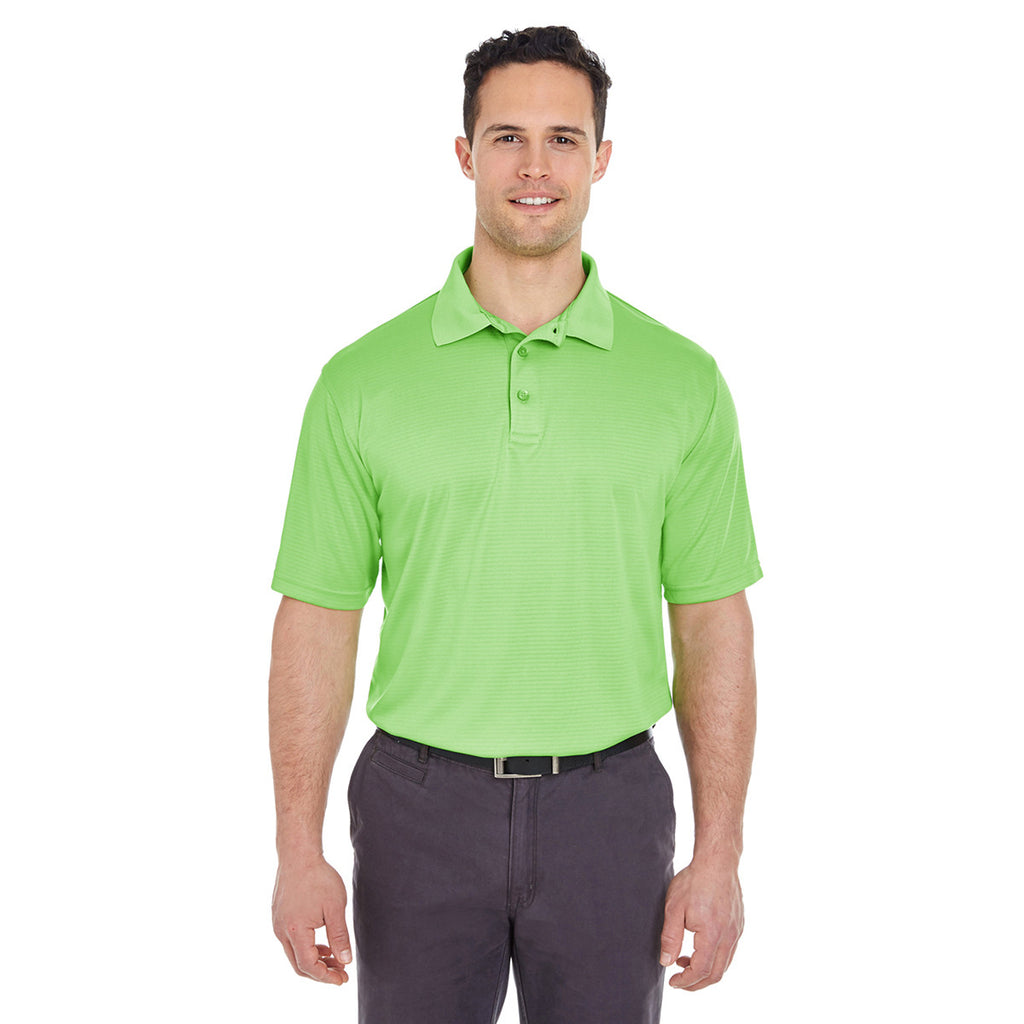 UltraClub Men's Light Green Cool & Dry Jacquard Stripe Polo