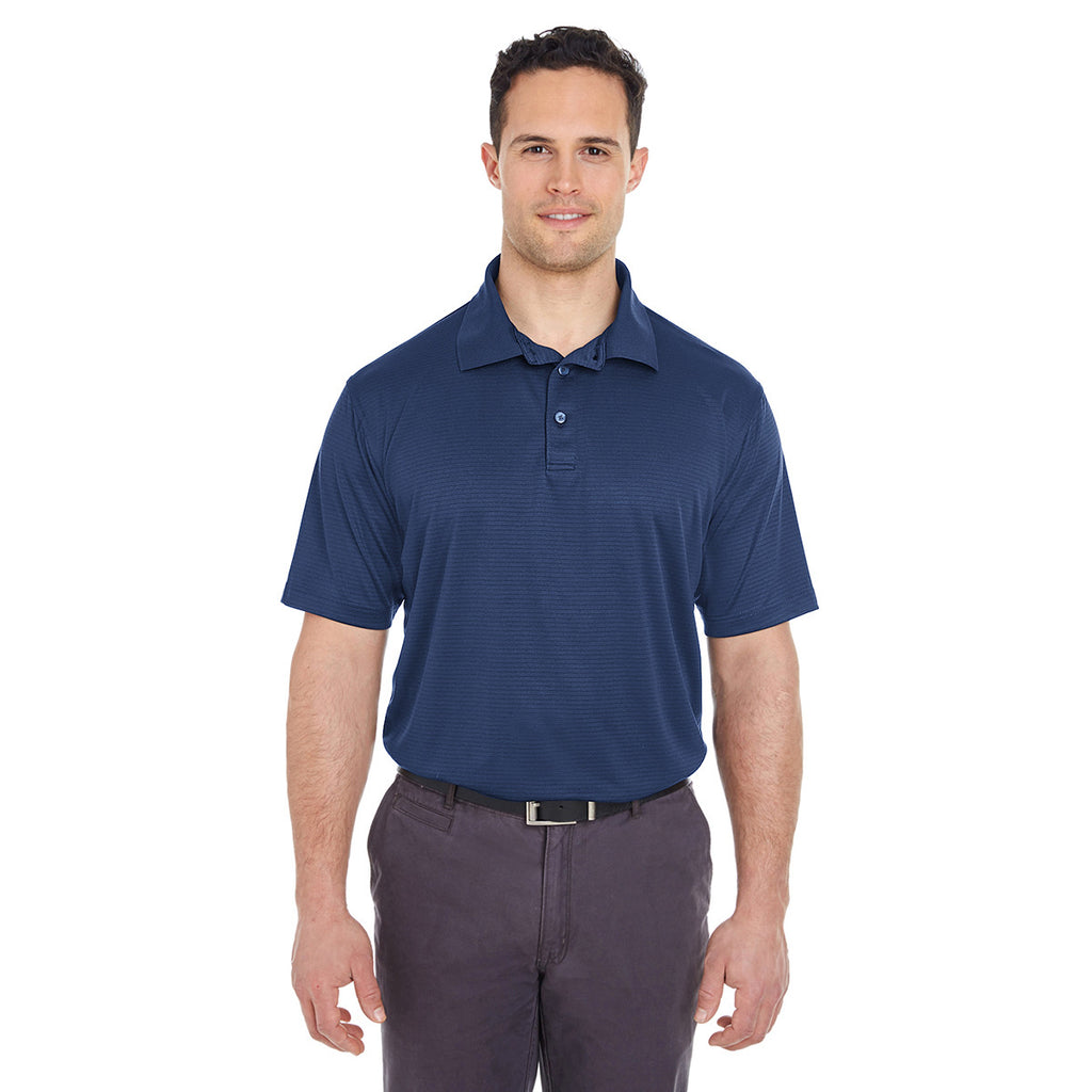 UltraClub Men's Navy Cool & Dry Jacquard Stripe Polo