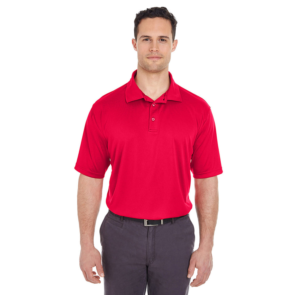 UltraClub Men's Red Cool & Dry Jacquard Stripe Polo