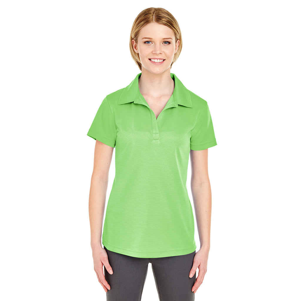 UltraClub Women's Light Green Cool & Dry Jacquard Stripe Polo