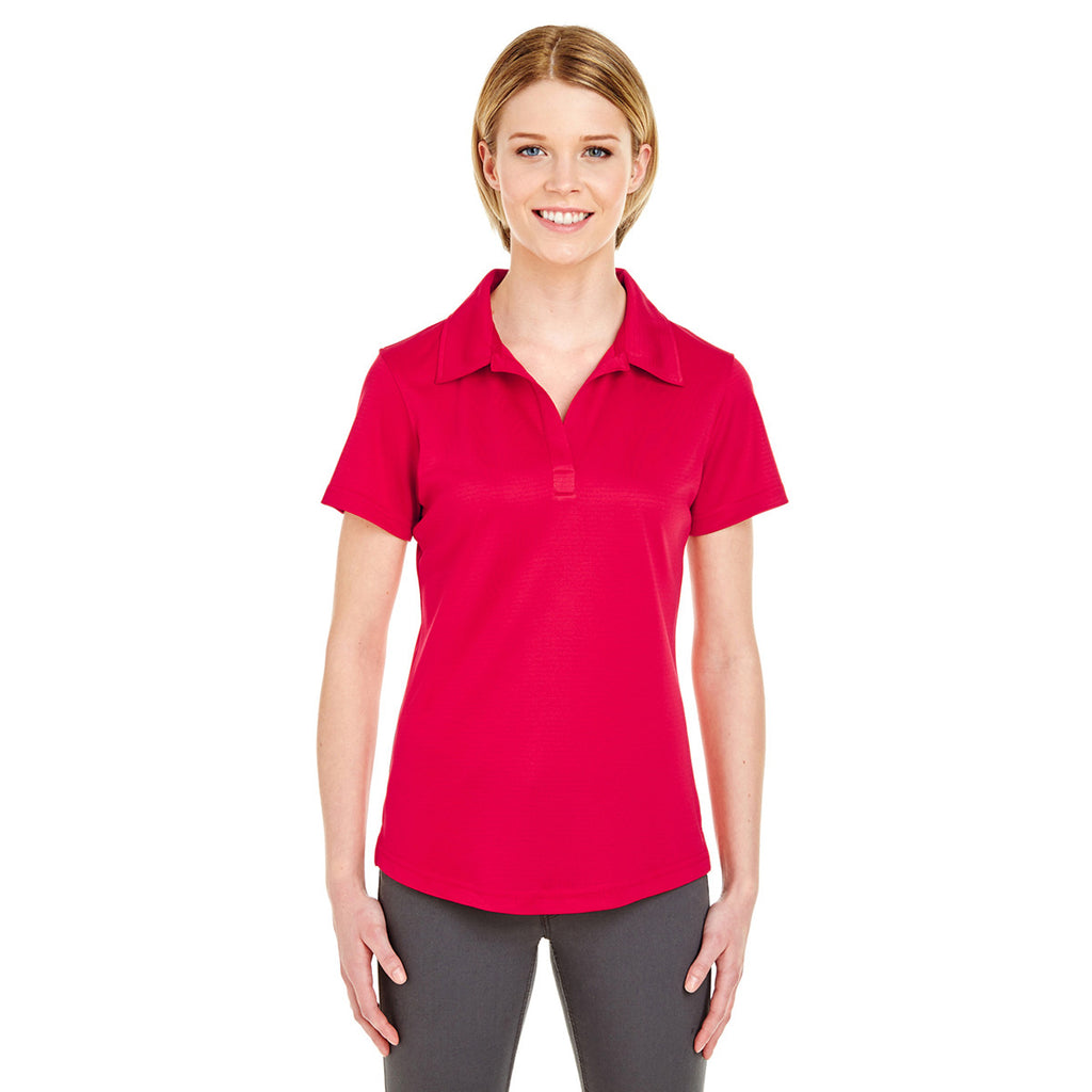 UltraClub Women's Red Cool & Dry Jacquard Stripe Polo