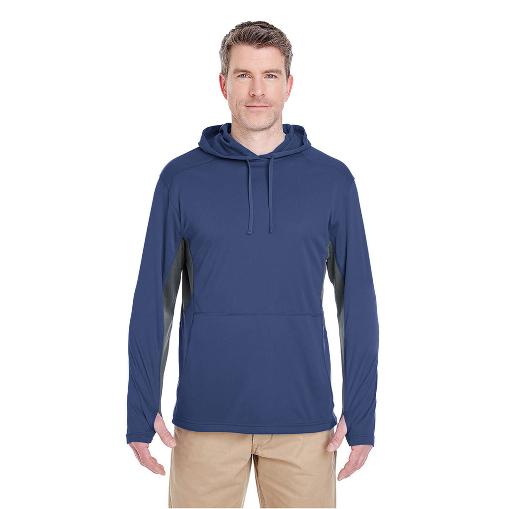 UltraClub Men's Navy/Charcoal Cool & Dry Sport Hooded Pullover