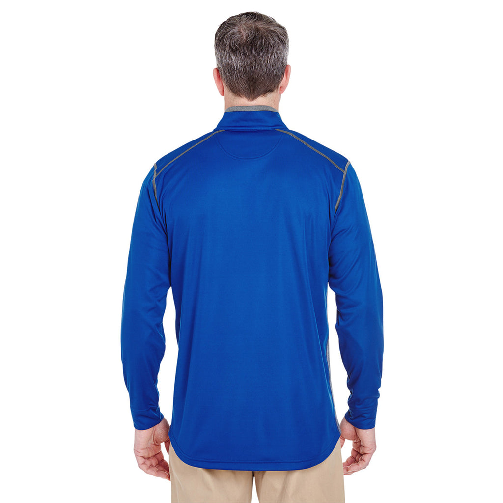 UltraClub Men's Grey Heather/Kyano Blue Cool & Dry Sport Two-Tone Quarter-Zip Pullover