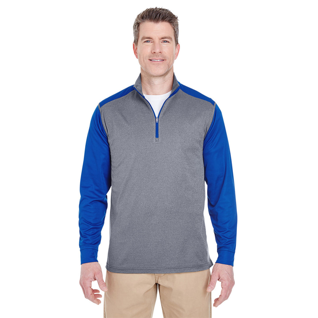 UltraClub Men's Grey Heather/Kyano Blue Cool & Dry Sport Two-Tone Quarter-Zip Pullover