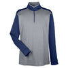 UltraClub Men's Grey Heather/Navy Cool & Dry Sport Two-Tone Quarter-Zip Pullover