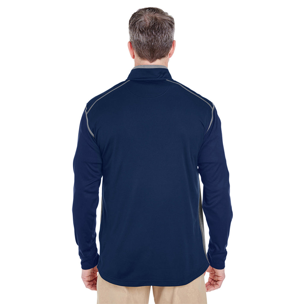 UltraClub Men's Grey Heather/Navy Cool & Dry Sport Two-Tone Quarter-Zip Pullover