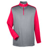 UltraClub Men's Grey Heather/Red Cool & Dry Sport Two-Tone Quarter-Zip Pullover