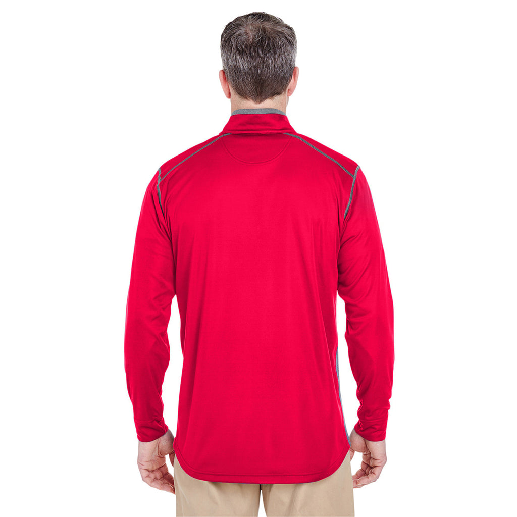 UltraClub Men's Grey Heather/Red Cool & Dry Sport Two-Tone Quarter-Zip Pullover