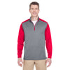 UltraClub Men's Grey Heather/Red Cool & Dry Sport Two-Tone Quarter-Zip Pullover