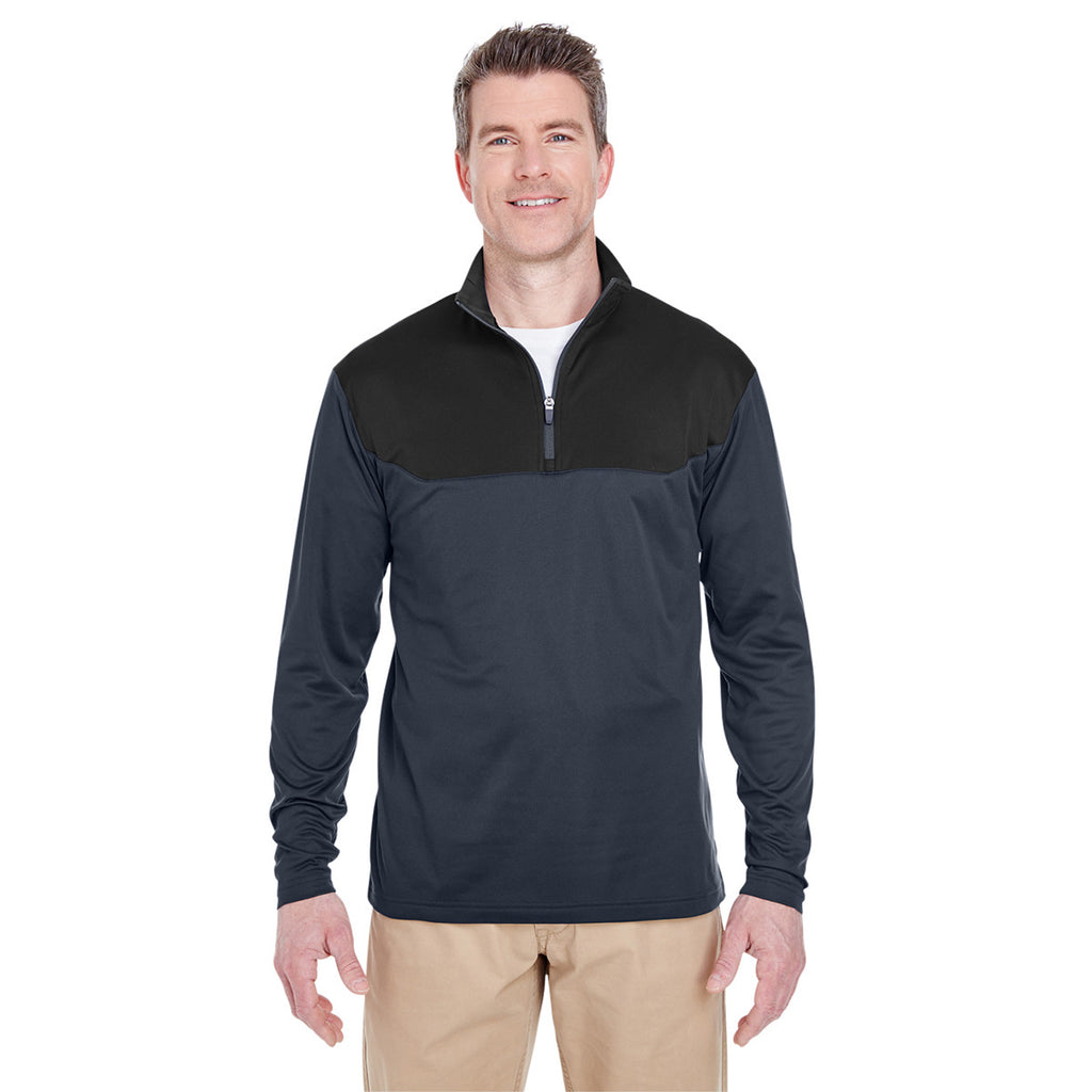 UltraClub Men's Flint/Black Cool & Dry Sport Colorblock Quarter-Zip Pullover