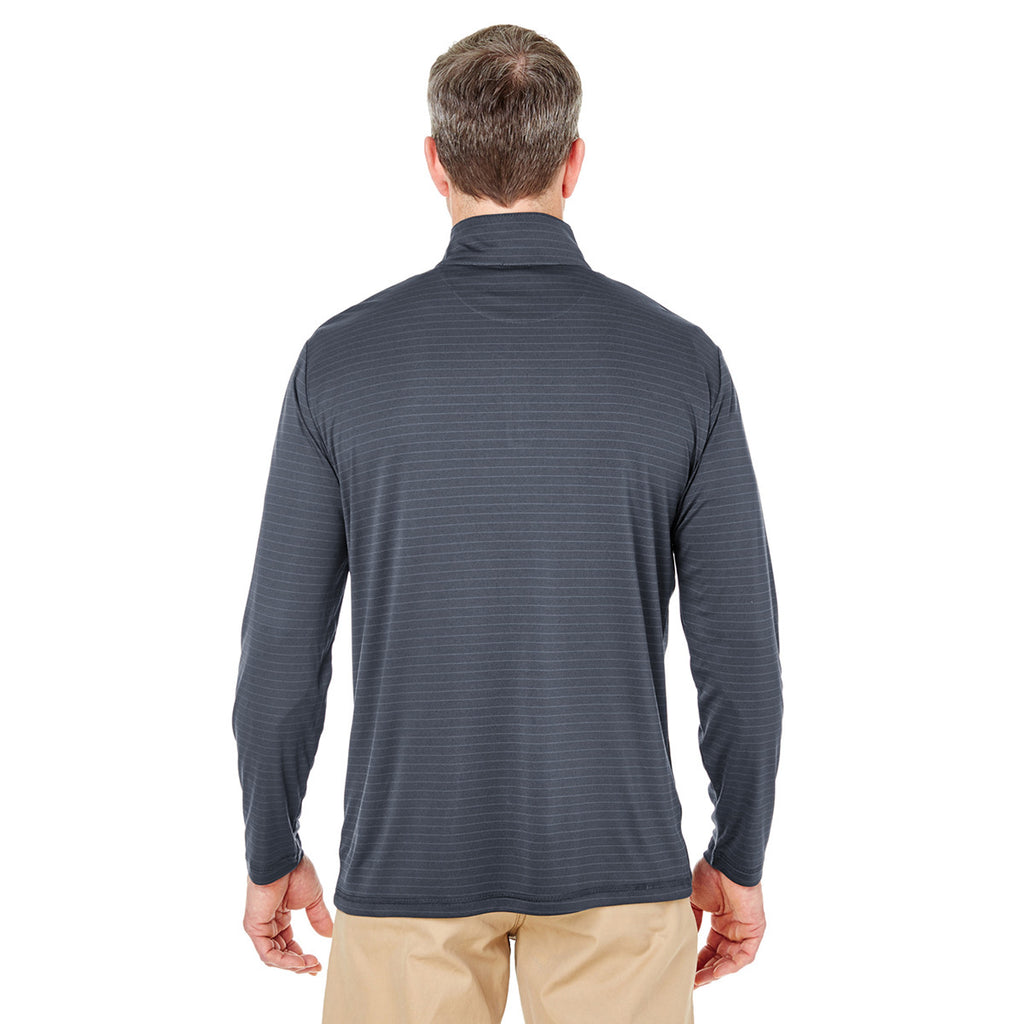 UltraClub Men's Dark Grey Striped Quarter-Zip Pullover