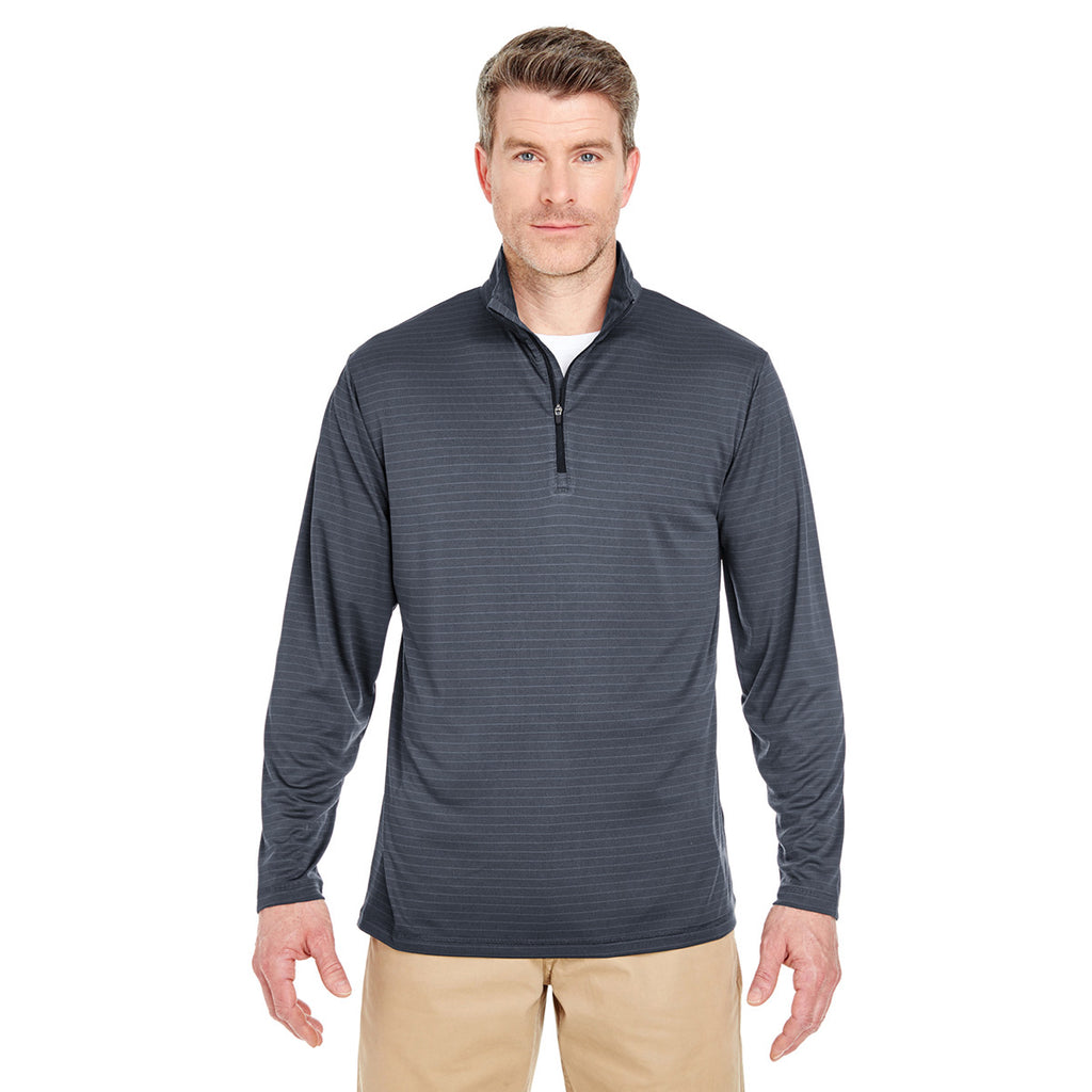 UltraClub Men's Dark Grey Striped Quarter-Zip Pullover