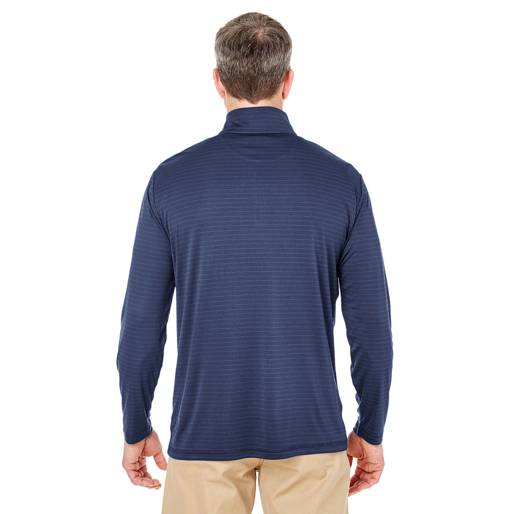 UltraClub Men's Navy Striped Quarter-Zip Pullover