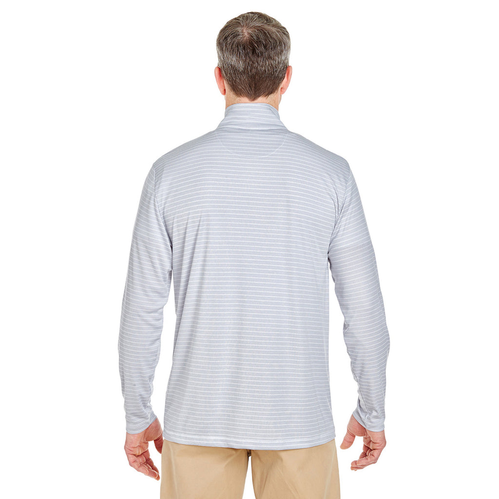 UltraClub Men's White Striped Quarter-Zip Pullover