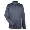 UltraClub Men's Dark Grey/Black Two-Tone Keyhole Mesh Quarter-Zip Pullover