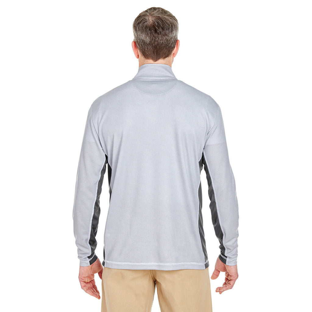 UltraClub Men's White/Charcoal Two-Tone Keyhole Mesh Quarter-Zip Pullover