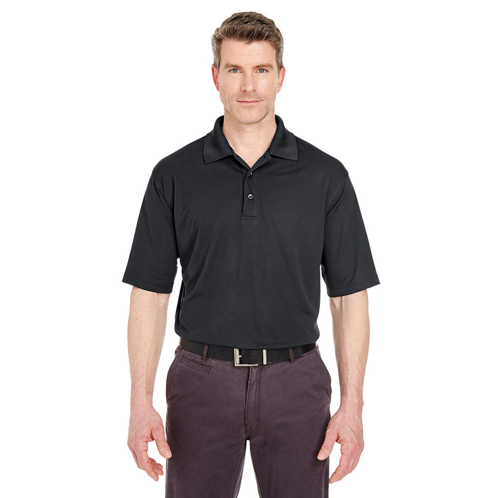 UltraClub Men's Black Cool & Dry Jacquard Performance Polo