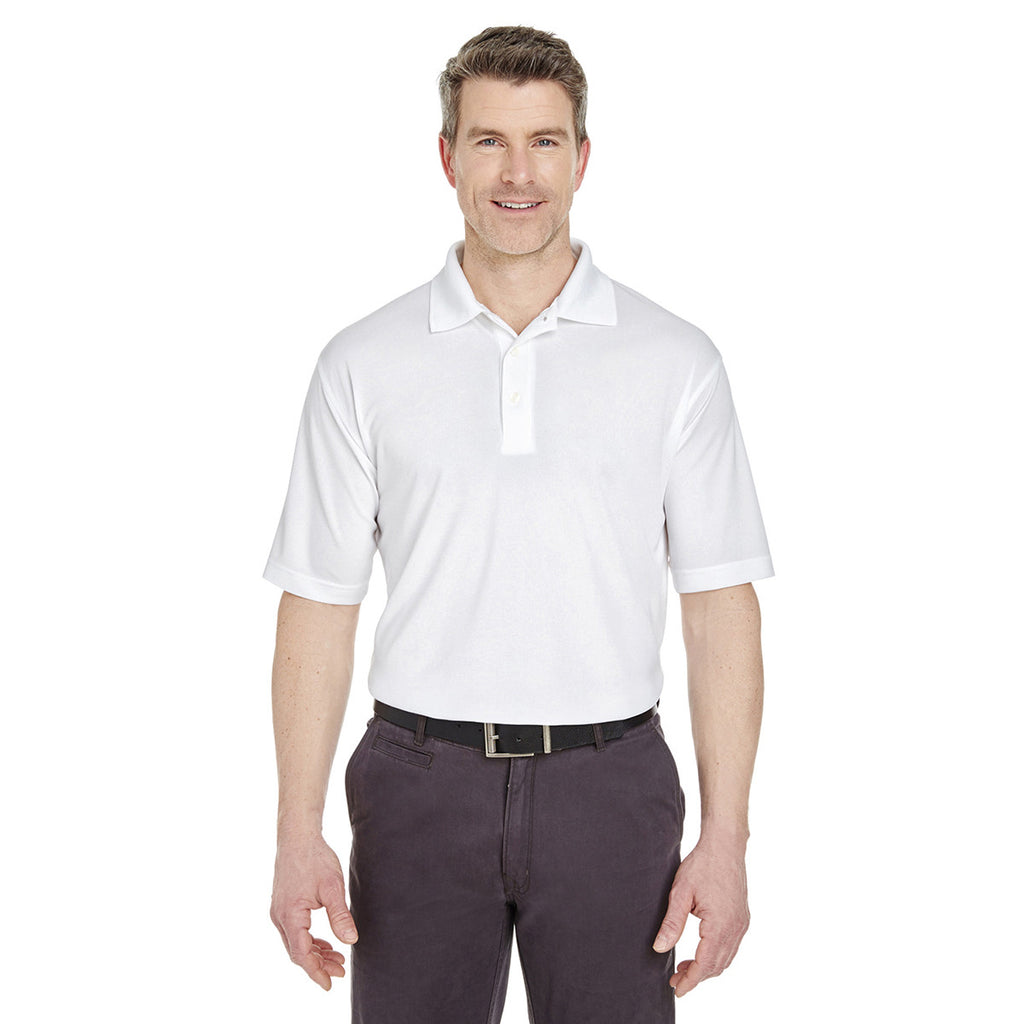 UltraClub Men's White Cool & Dry Jacquard Performance Polo