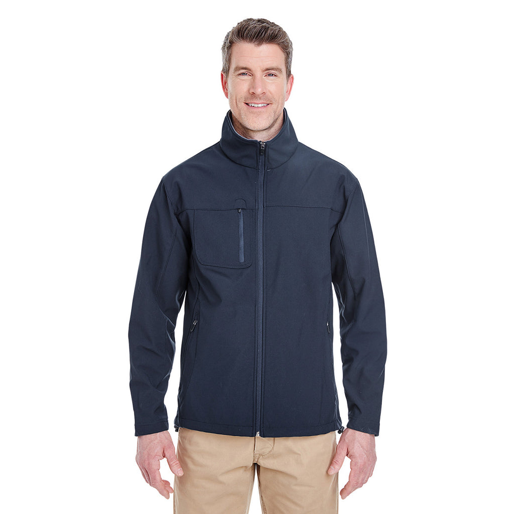 UltraClub Men's Navy Ripstop Soft Shell Jacket with Cadet Collar