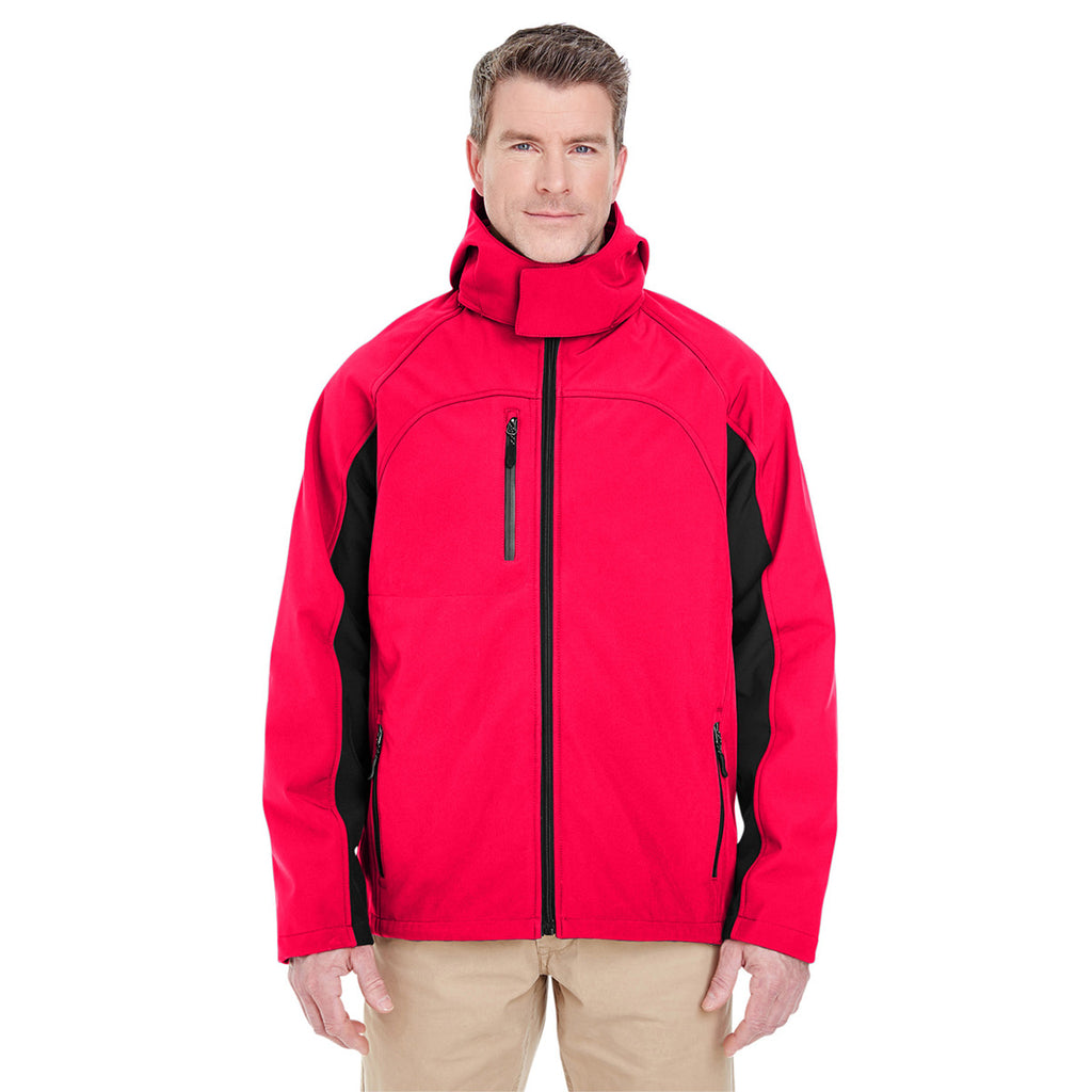 UltraClub Men's Red/Black Colorblock 3-in-1 Systems Hooded Soft Shell Jacket