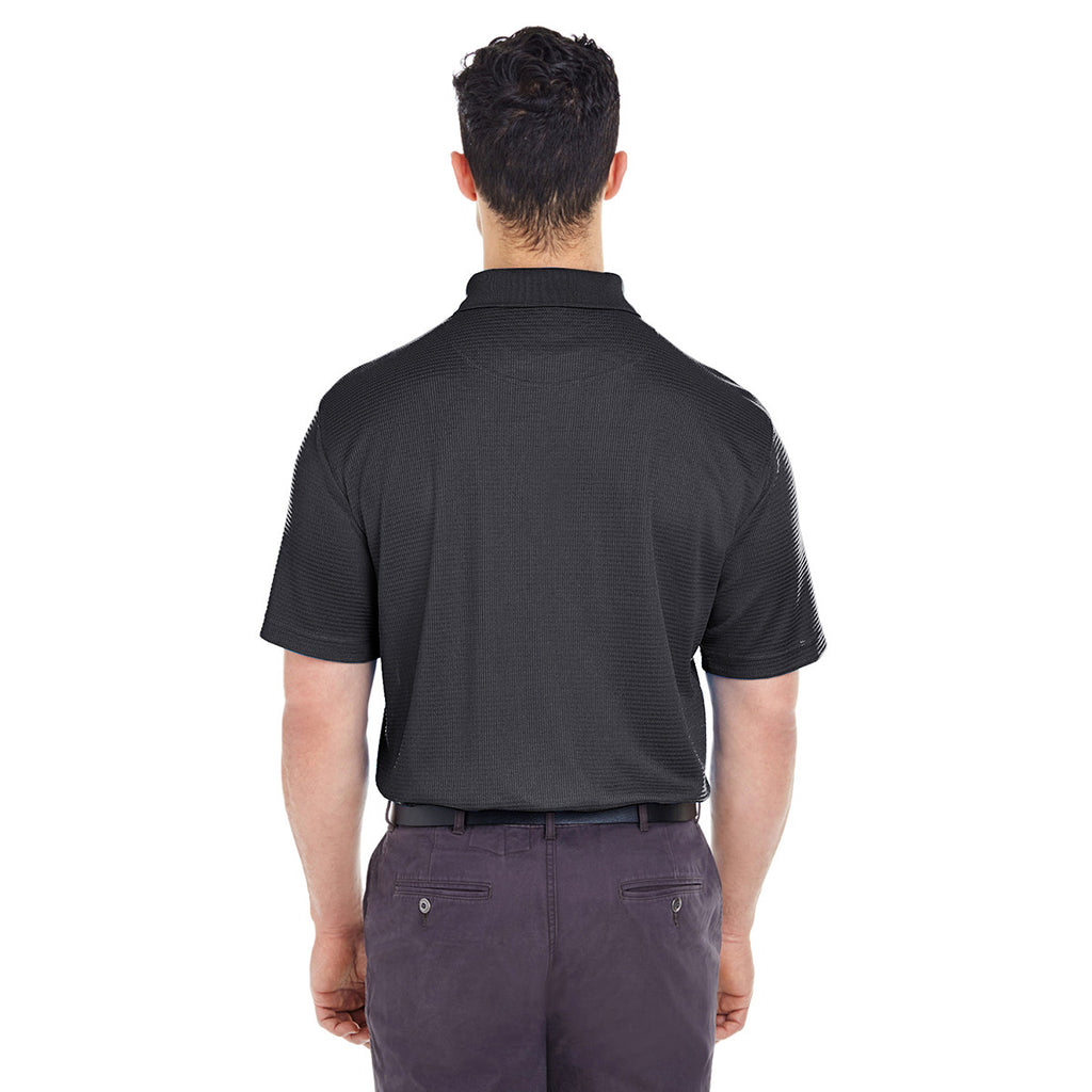 UltraClub Men's Black Cool & Dry Elite Mini-Check Jacquard Polo