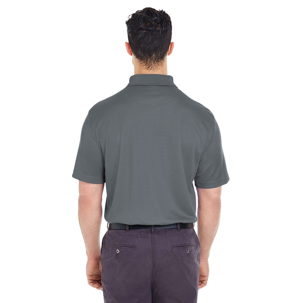 UltraClub Men's Charcoal Cool & Dry Elite Mini-Check Jacquard Polo