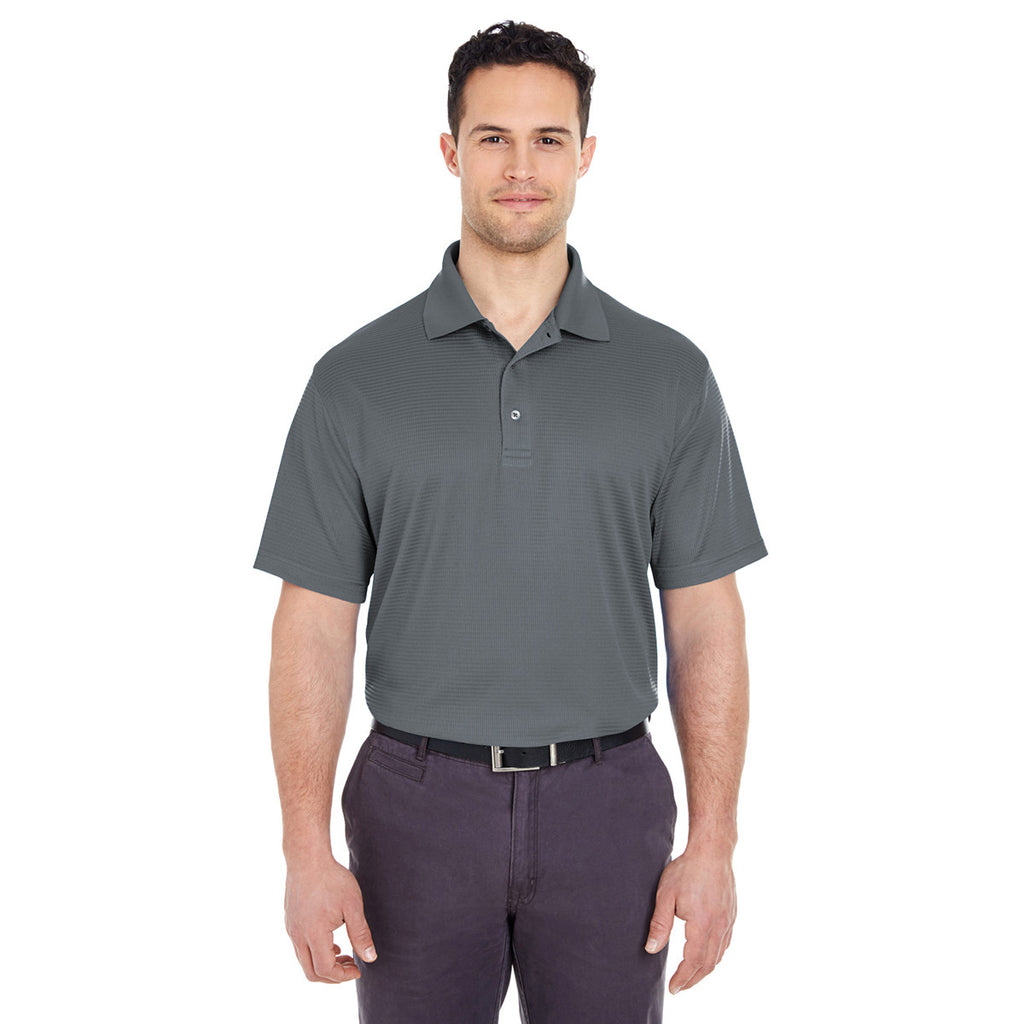 UltraClub Men's Charcoal Cool & Dry Elite Mini-Check Jacquard Polo