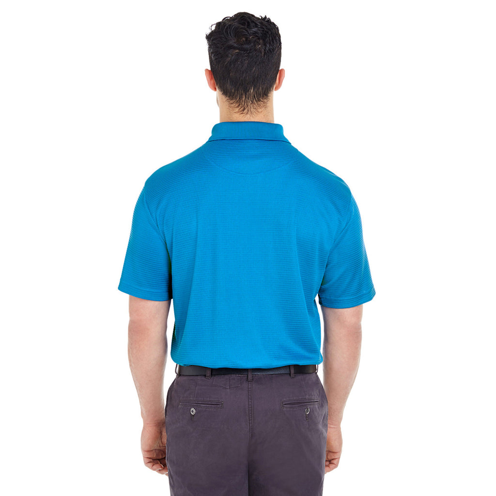 UltraClub Men's Pacific Blue Cool & Dry Elite Mini-Check Jacquard Polo