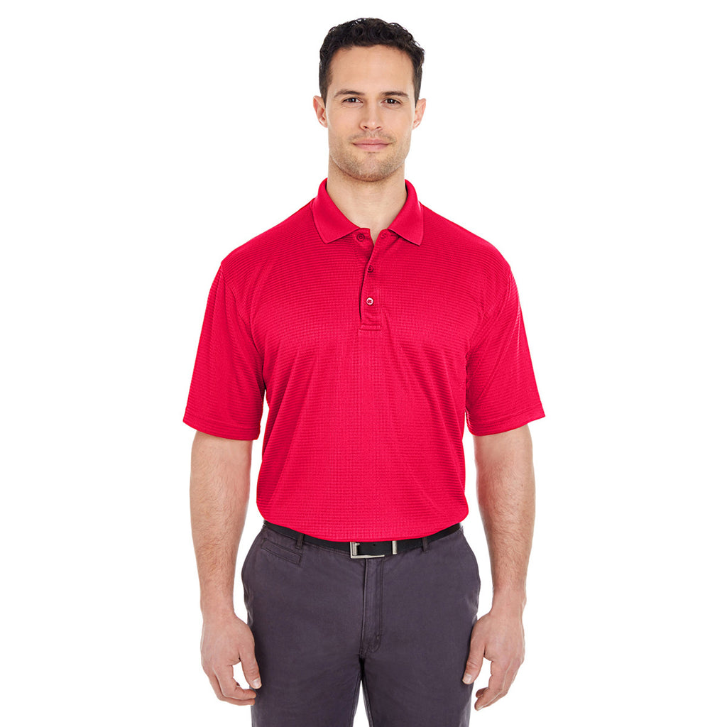 UltraClub Men's Red Cool & Dry Elite Mini-Check Jacquard Polo