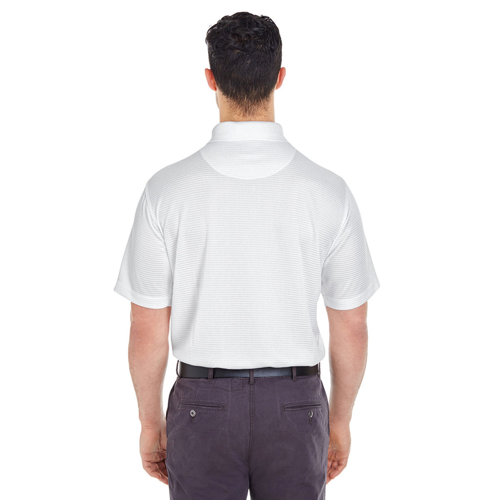 UltraClub Men's White Cool & Dry Elite Mini-Check Jacquard Polo