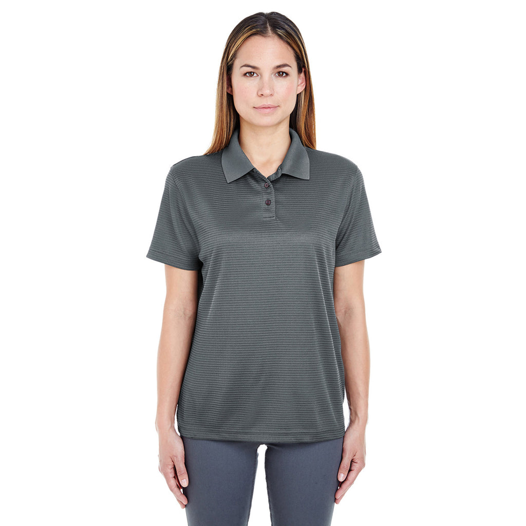 UltraClub Women's Charcoal Cool & Dry Elite Mini-Check Jacquard Polo