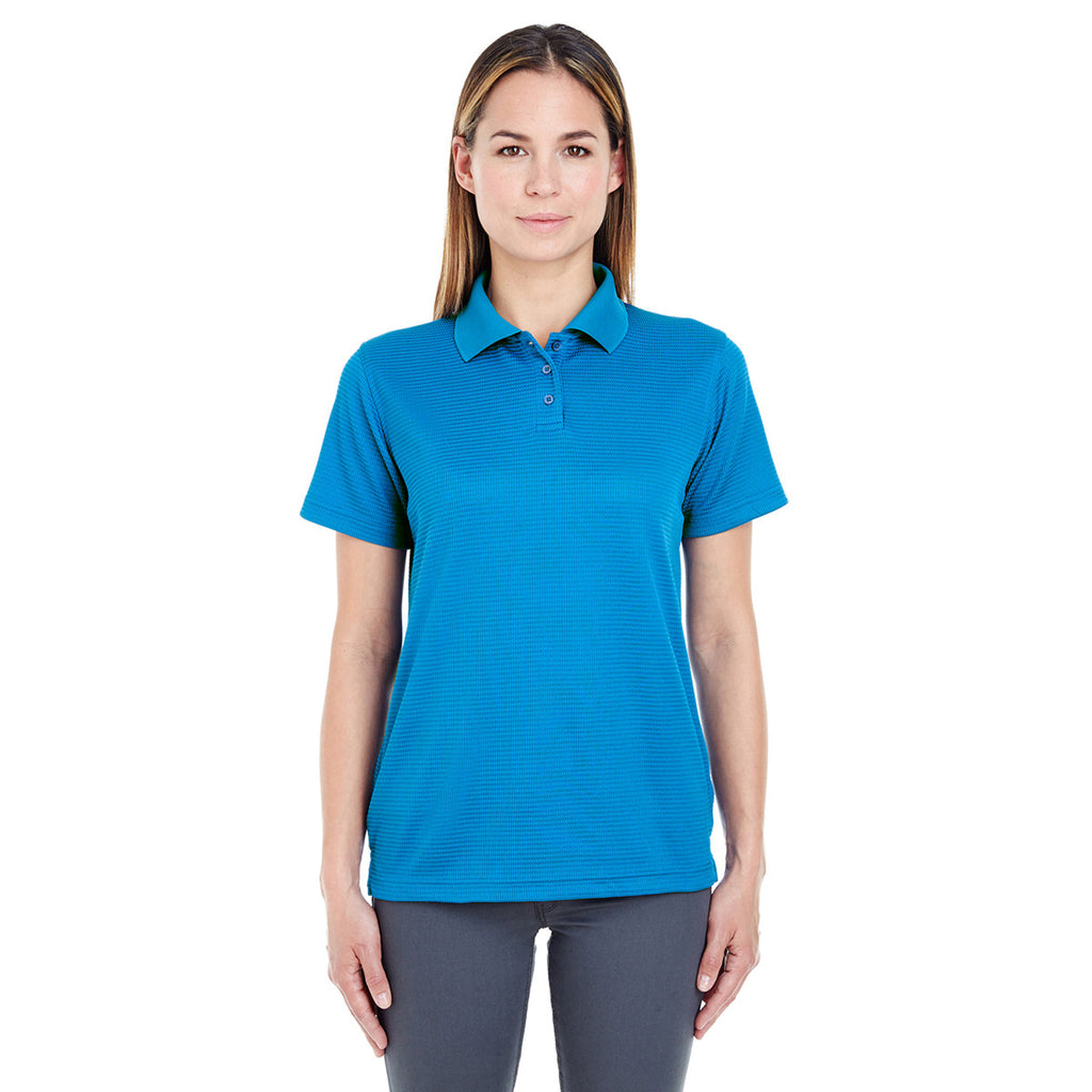 UltraClub Women's Pacific Blue Cool & Dry Elite Mini-Check Jacquard Polo