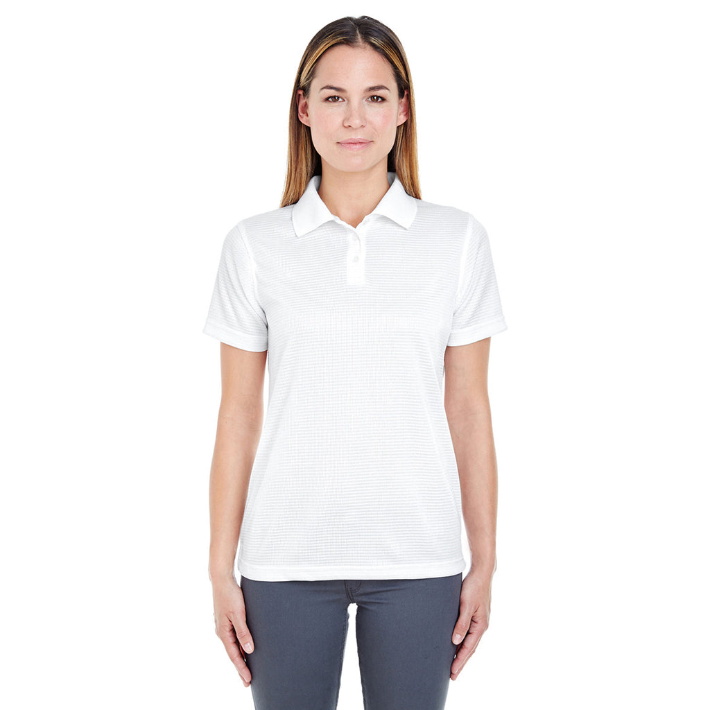 UltraClub Women's White Cool & Dry Elite Mini-Check Jacquard Polo